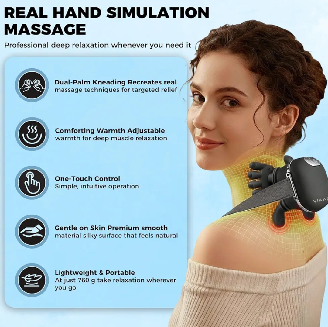 VIAARO Neck & Shoulder Massager | Electric Deep-Kneading Massage Device with Heat | Relaxing Cervical & Shoulder Massage for Home, Office & Travel