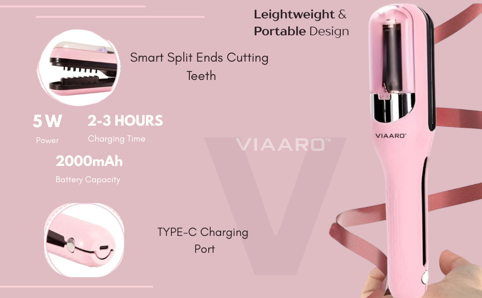 VIAARO Split End Trimmer for Women & Men | Cordless Hair Split End Cutter with USB Rechargeable Battery | Removes Split Ends Without Shortening Hair | Portable Hair Care Tool