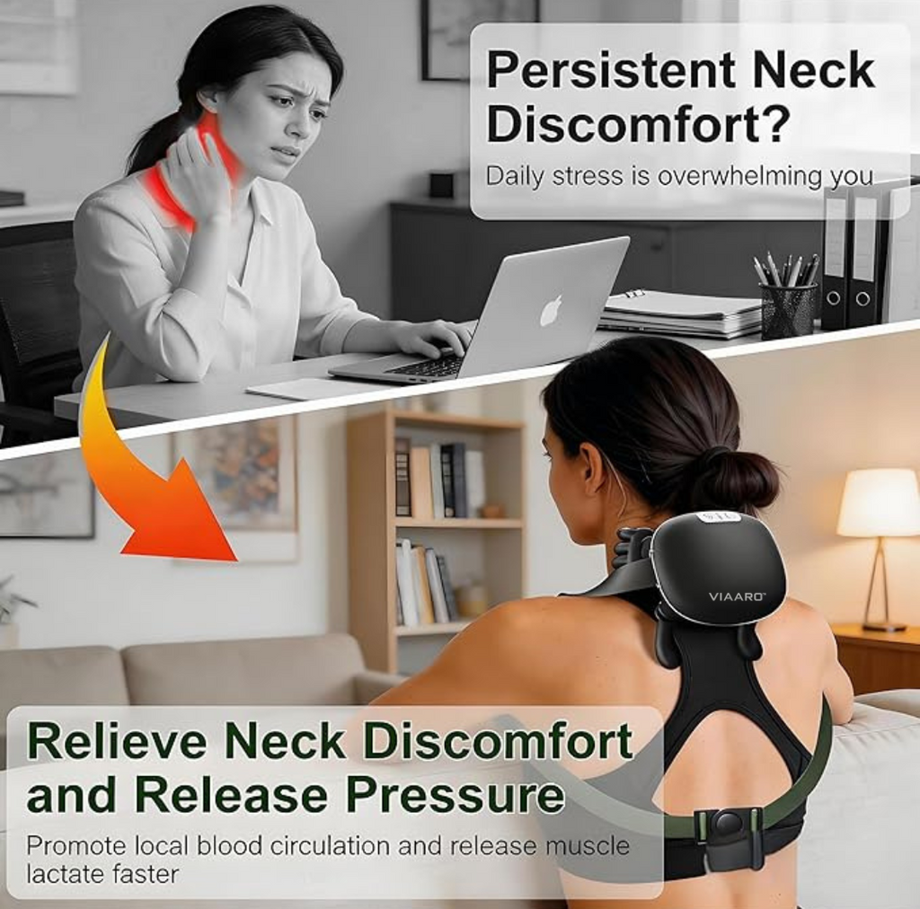 VIAARO Neck & Shoulder Massager | Electric Deep-Kneading Massage Device with Heat | Relaxing Cervical & Shoulder Massage for Home, Office & Travel
