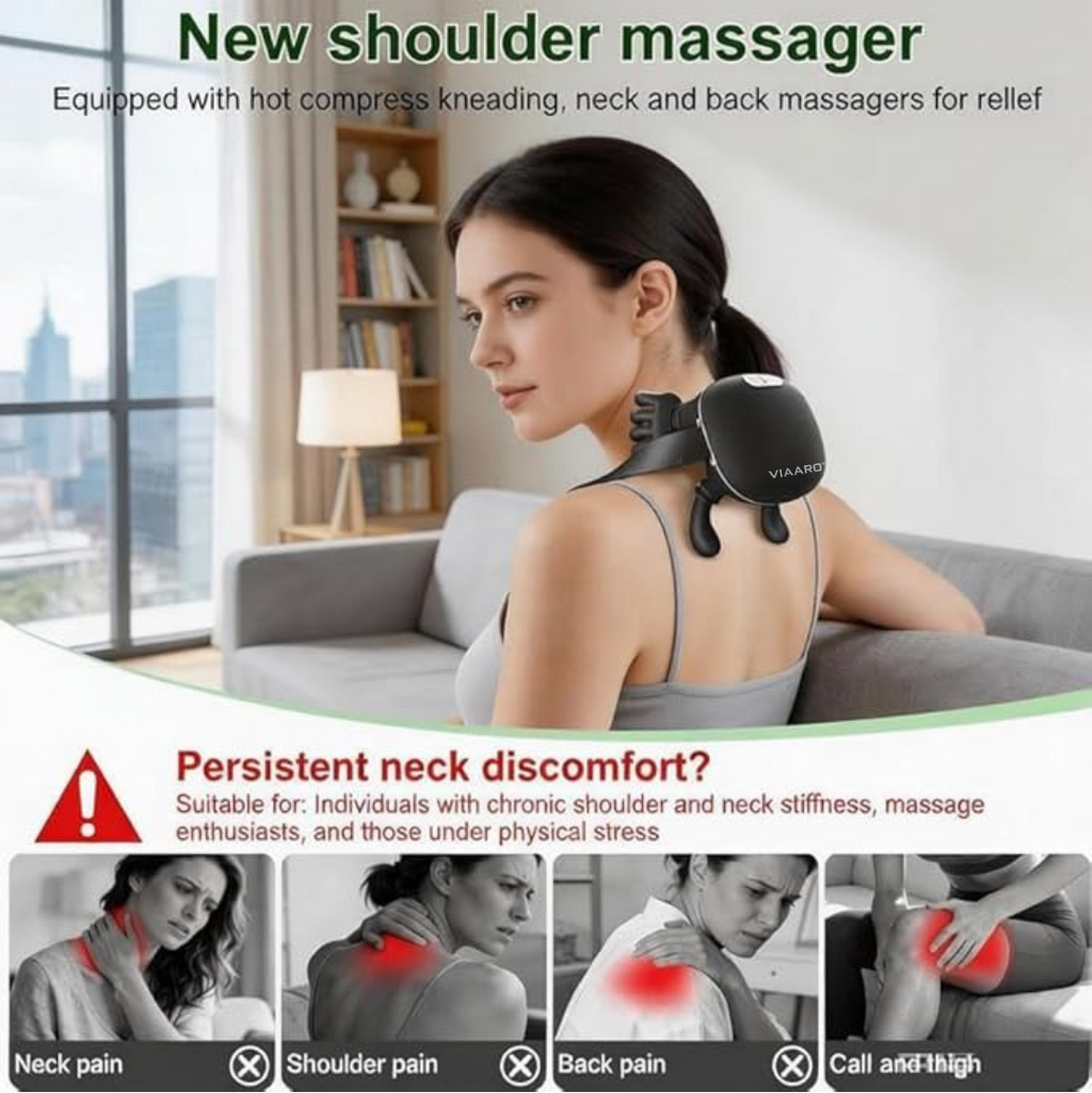 VIAARO Neck & Shoulder Massager | Electric Deep-Kneading Massage Device with Heat | Relaxing Cervical & Shoulder Massage for Home, Office & Travel