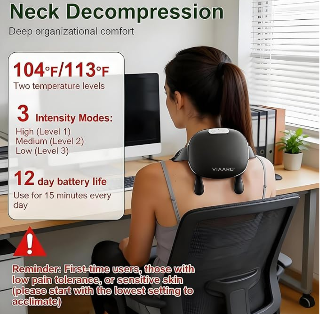 VIAARO Neck & Shoulder Massager | Electric Deep-Kneading Massage Device with Heat | Relaxing Cervical & Shoulder Massage for Home, Office & Travel