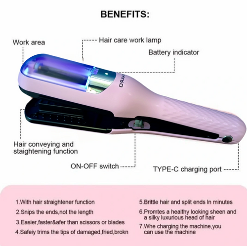 VIAARO Split End Trimmer for Women & Men | Cordless Hair Split End Cutter with USB Rechargeable Battery | Removes Split Ends Without Shortening Hair | Portable Hair Care Tool