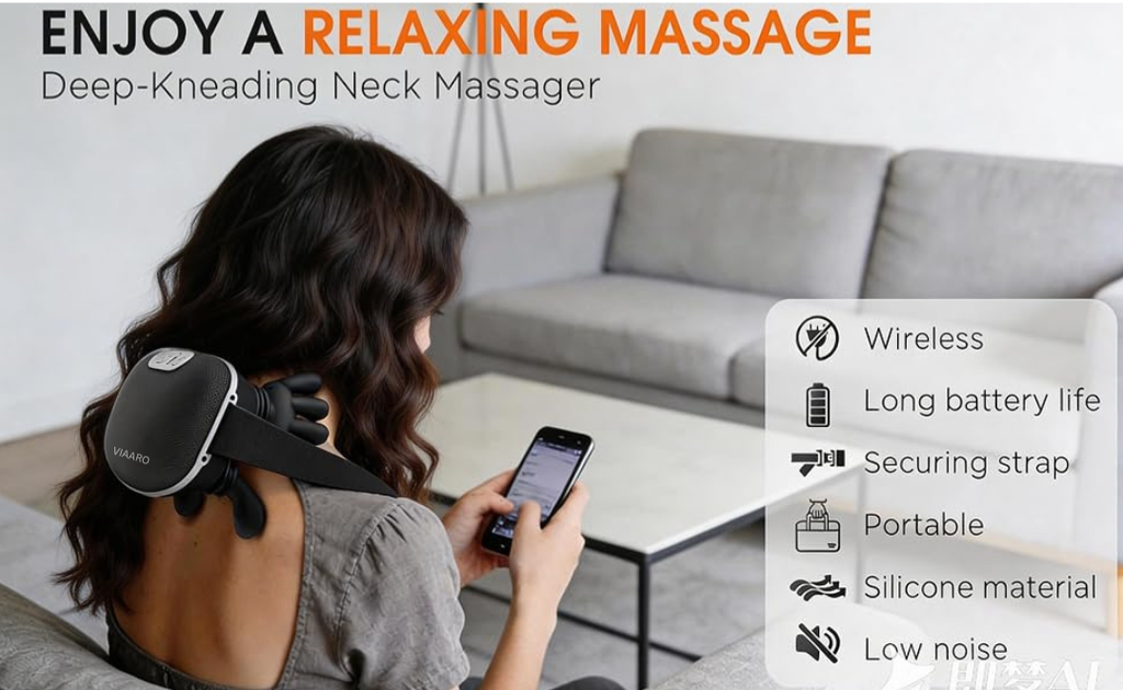 VIAARO Neck & Shoulder Massager | Electric Deep-Kneading Massage Device with Heat | Relaxing Cervical & Shoulder Massage for Home, Office & Travel