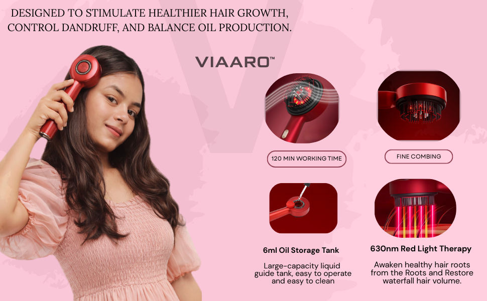 VIAARO Electric Head Scalp Massager Comb with Oil Applicator | 4D Rotating Massage Brush for Scalp & Hair Care | Rechargeable Cordless Scalp Massager | Oil Dispensing Hair Massage Comb for Men & Women