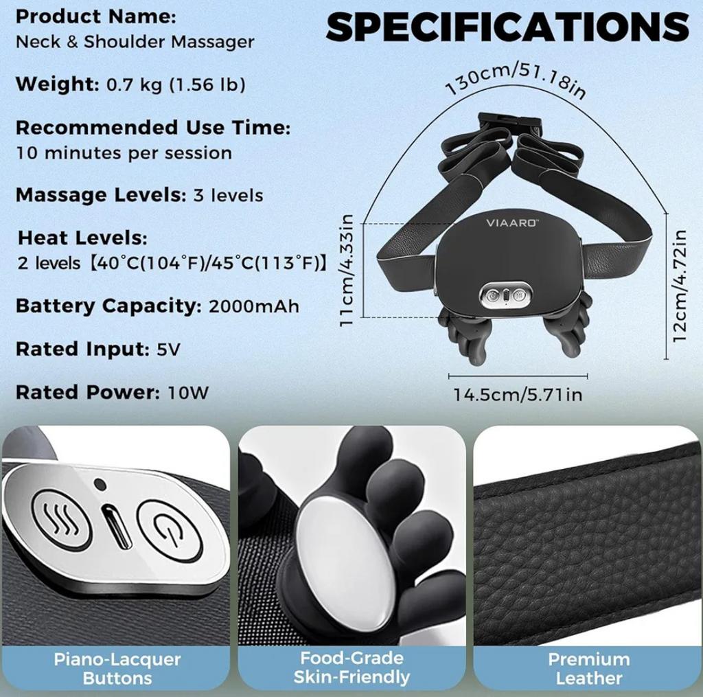 VIAARO Neck & Shoulder Massager | Electric Deep-Kneading Massage Device with Heat | Relaxing Cervical & Shoulder Massage for Home, Office & Travel