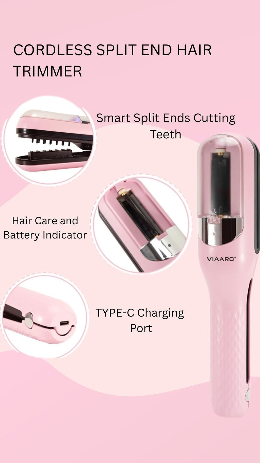 VIAARO Split End Trimmer for Women & Men | Cordless Hair Split End Cutter with USB Rechargeable Battery | Removes Split Ends Without Shortening Hair | Portable Hair Care Tool